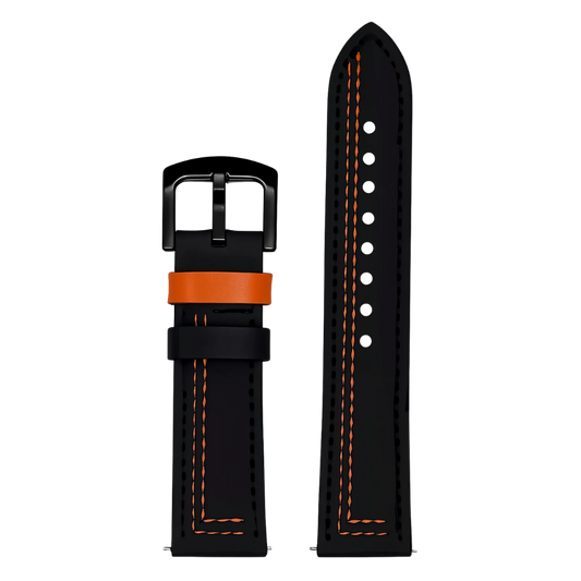 Bracelet en Cuir Noir et Orange (Ajustable)