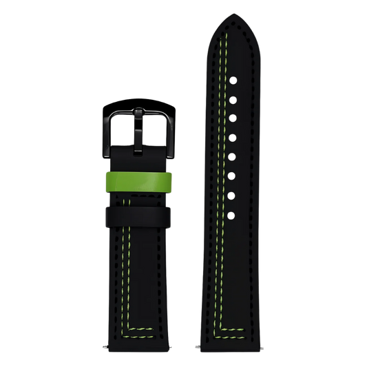 Bracelet en Cuir Noir et Vert (Ajustable)