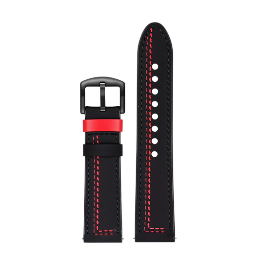 Bracelet en Cuir Noir et Rouge (Ajustable)